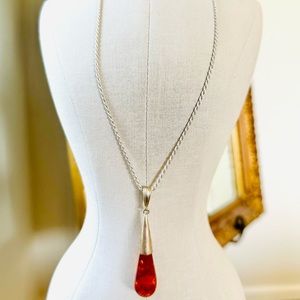 Vintage Amber Sterling Silver Pendant Necklace